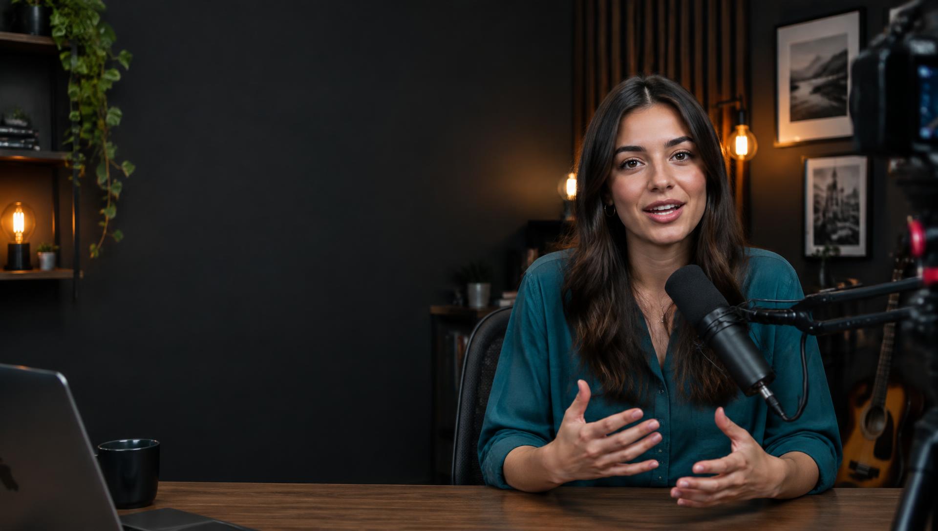 Creadora de contenido grabando su vídeo en un estudio